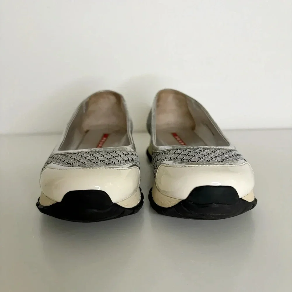 Prada Sport Ballet Shoes Trainers Metallic Mesh Patent Leather Size 36.5 Vintage - Picture 3 of 14